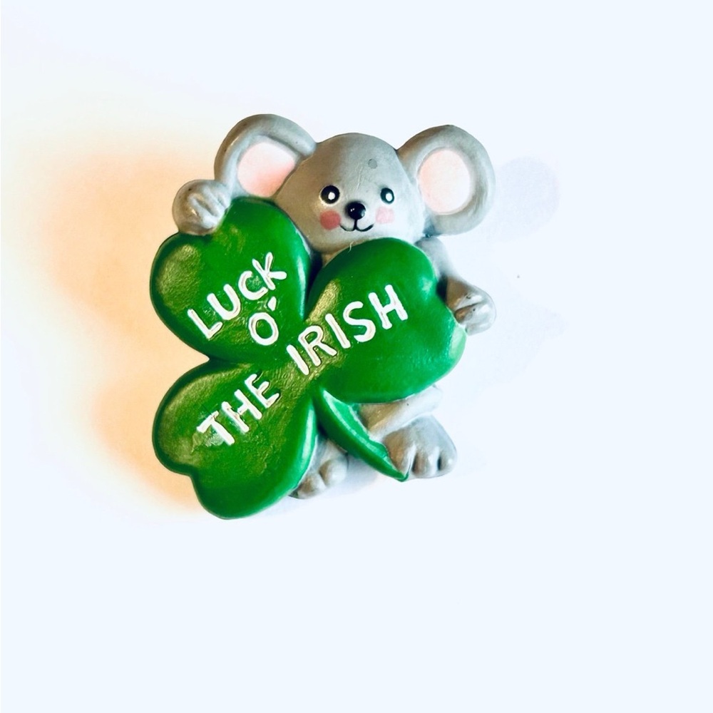 Fun World PIN St Patrick Vintage MOUSE‎ Luck O Irish SHAMROCK Holiday Brooch